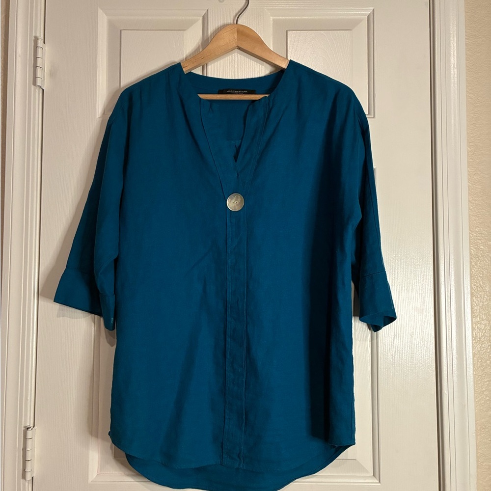 Marc New York Teal Blouse with Button Detail